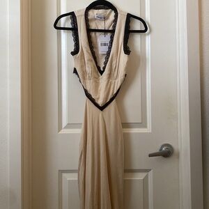 Princess Polly Keila Lace Trim Maxi Dress Cream /Black